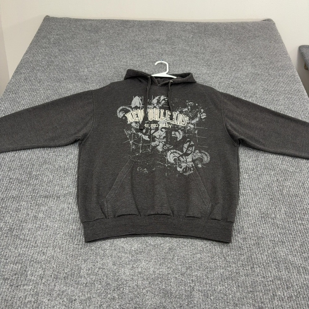 New Orleans Safina & Company Hoodie Mens M Charcoal Cotton Blend Graphic Y2K